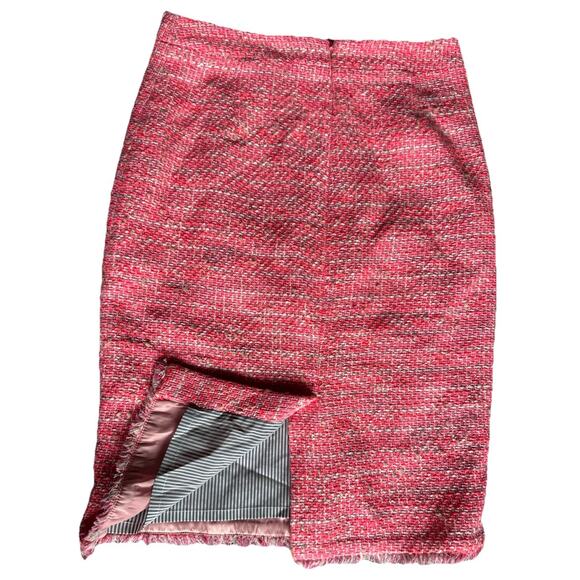 J.Crew Womens Tweed Pencil Skirt Pink Back Zip Frayed Hem Work Casual 2P PETITES - Picture 6 of 15